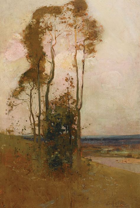 Sydney Long, Painted Trees, Australian Painting, Long Painting, Painterly Style, Australian Painters, Painting Trees, Australian Landscape, Value In Art