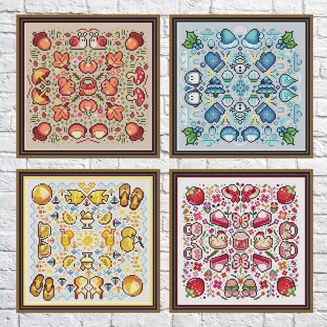 Pack 4 seasons Patchwork, cross stitch pattern, Sampler, summer, winter, autumn, spring, PDF, instant download, PATCH56-57-58-59  Pattern specifications  Design size is almost 115w x 115h stitches for each one Stitches Used: cross stitch, few backstitch Number of DMC Floss Used: almost  26 for each one  What do you get when buying the pattern  This is a digital item. The PDF file of the pattern will be available for instant download once payment is confirmed. Instant Digital Download: 2 PDF incl 4 Seasons Cross Stitch Patterns, Cross Stitch Spring Patterns, Monochromatic Cross Stitch, Nerd Cross Stitch, Cross Stitch Patch, Cross Stitch Freebies Free Downloads, Kawaii Cross Stitch, Autumn Cross Stitch Patterns, Cross Stitch Sampler Patterns