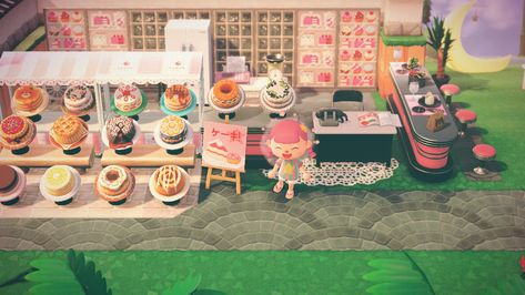 Cake Shop Animal Crossing, Animal Crossing Dessert Shop, Animal Crossing Cake Shop, Acnh Dessert Shop, Acnh Cake Shop, Animal Crossing Bakery, Coconut Island, Acnh Cottagecore, Pie Shop