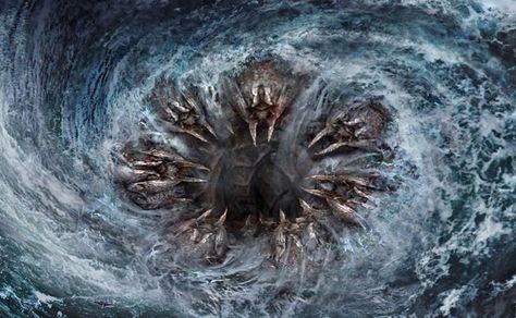 Charybdis. A giant whirlpool. Sea Monster Art, Ocean Monsters, Greek Monsters, Monster Mouth, Greek Sea, Sea Of Monsters, Eldritch Horror, Cthulhu Mythos, Famous Monsters