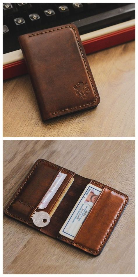 Personalized Mens Wallet, Leather Wallet Design, Mens Leather Wallet, Leather Working Patterns, Leather Wallet Pattern, Minimalist Leather Wallet, Slim Leather Wallet, Leather Diy Crafts, Wallet For Men