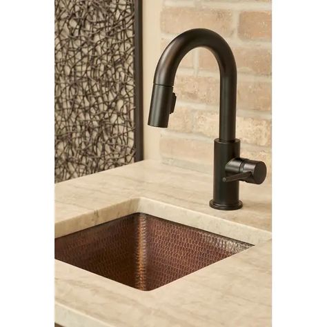 15-in Square Hammered Copper Bar/Prep Sink w/ 2-in Drain Opening (BS15DB2) - Bed Bath & Beyond - 6393593 Hammered Copper Bar Sink, Copper Wet Bar Sink, Copper Bar Sink And Faucet, Wet Bar Sink, Basement Wet Bar, Undermount Bar Sink, Copper Bar Sink, Modern Tudor, Bar Prep