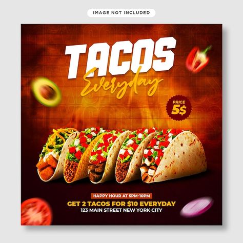 Taco Tuesday Flyer, Social Media Post Template, Food Restaurant, Fast Food Restaurant, Taco Tuesday, Post Templates, Media Post, Social Media Post, Tacos