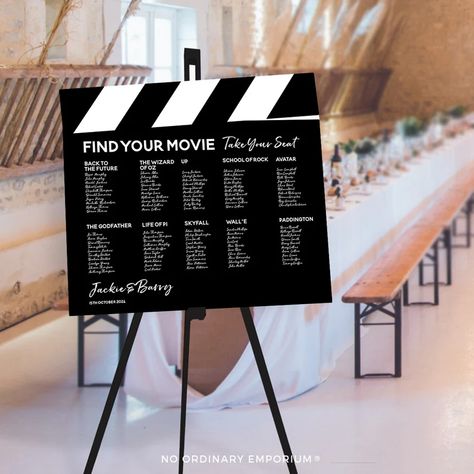 Retro Table Plan Movie Theme Wedding Film Seating Chart - Etsy Cinema Themed Wedding, Movie Theater Wedding, Movie Themed Wedding, Plan Movie, Cinema Seating, Old Hollywood Wedding, Theatre Wedding, Cinema Wedding, Hollywood Theme