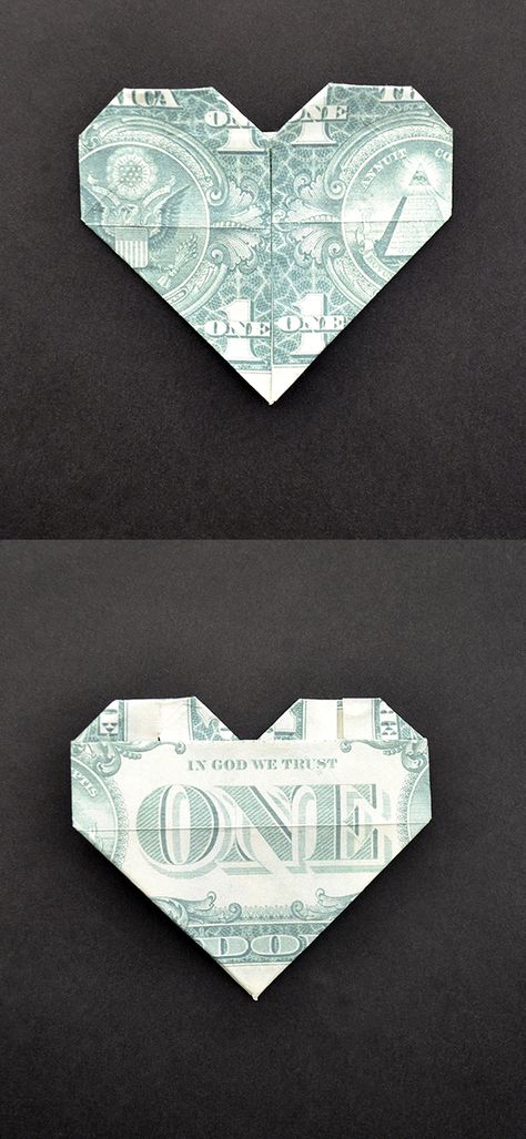 Heart Dollar, How To Make A Heart Out Of A Dollar Bill, Fold Dollar Into Heart, Origami Heart From Dollar Bill, Heart Dollar Origami, Dollar Heart Origami, Origami Heart Dollar Bill, Dollar Origami, Creative Money Gifts