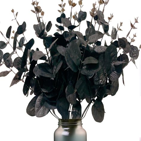 PRICES MAY VARY. HIGH-QUALITY MATERIALS: The eucalyptus leaves are made of good quality silk, and the stems have iron wire inside, allowing you to bend the branches into different shapes. This flexibility makes them perfect for various decorating needs. ELEGANT HALLOWEEN DECOR: This 5 pack of 13.4-inch black eucalyptus stems is perfect for adding a touch of elegance and spookiness to your Halloween decorations. The black flowers and branches create a striking visual effect that enhances the ambi Dollar Tree Table Decor, Flower Diy Paper, Black Eucalyptus, Fake Eucalyptus, Paper Flower Diy, Elegant Halloween Decor, Branch Centerpieces, Tissue Paper Flowers Diy, Eucalyptus Stems