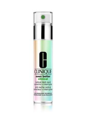 Clinique Even Better Clinical Radical Dark Spot Corrector + Interrupter. Skin Types:  All Skin Types    What It Is:  Our most powerful brightening serum helps visibly correct discoloration and acne scars, while interrupting future dark spots. See a -39% reduction in dark spots and acne scars in 12 weeks.    What It Does:  Our “damage eraser” with patented CL302 Equalizer Technology is now more concentrated, with boosted technology to deliver dramatic brightening results—yet is still gentle enoug Clinique Even Better Clinical, Clinique Even Better, Daily Sunscreen, Creme Anti Age, Dark Spot Corrector, Acne Marks, Happy Skin, Brown Spots, Brightening Serum