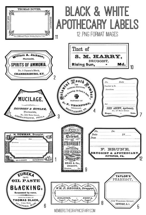 Black & White Apothecary Images Kit! Graphics Fairy Premium Membership Black Scrapbook Printables, Black And White Stickers Vintage, Apothecary Printables Free, Epherma Printables Free Images, Free Vintage Printables Black And White, Black And White Printables Free, Black And White Stickers For Journal, Free Printable Stickers Black And White, Black And White Scrapbook Printables