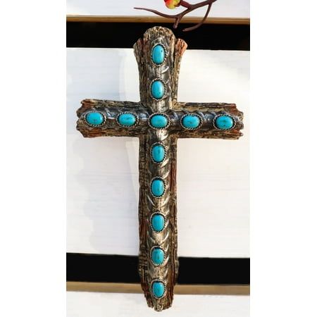 This Rustic Turquoise Faux Distressed Wood Wall Cross is made of polyresin, hand painted and polished individually.  This Rustic Turquoise Faux Distressed Wood Wall Cross measures 7"High, 4" Wide and 1" Deep approximately. It weighs about 5 ounces.  This Rustic Wall Cross is designed with a distressed wood finish, embellished with turquoise gemstones on its horizontal and vertical panels. A truly gorgeous wall cross as a standalone decor or as a collage with other wall crosses/decors.  Props in Distressed Wood Wall, Wood Wall Cross, Small Crafts, Cross Wall Decor, Wall Cross, Crosses Decor, Wall Crosses, Rustic Wall, Distressed Wood