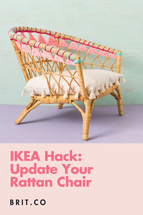 Use This IKEA Hack to Update Your Classic Rattan Chair Rattan Furniture Decor, Wicker Furniture Makeover, Ikea Fabric, Nautical Chic, Wrapping Techniques, Chair Makeover, Painted Chairs, Diy Garden Projects, Rattan Chair