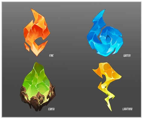 ArtStation - Knights and Summons: Elemental Crystals, Jack Burke Game Gem, Crystal Drawing, Elemental Powers, Elemental Magic, Element Symbols, Concept Art Tutorial, Sketch Tattoo Design, Gemstone Art, Fantasy Props