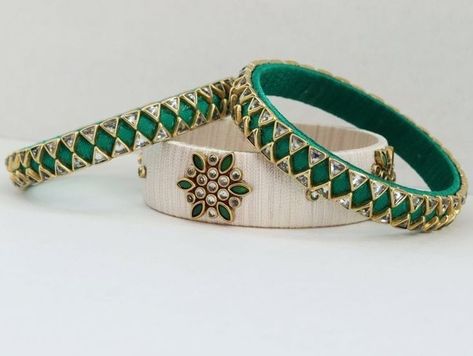 Silk Thread Kada Bangles, Silk Thread Kundan Bangles Design, Silk Thread Kundan Bangles, Thread Bangles Design Bridal, Silk Thread Bangles Design Kundan, Thread Bangles Silk Handmade, Fabric Bangles Handmade, Bridal Silk Thread Bangles, Thread Bangles Making