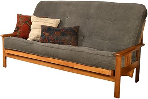 Kodiak Furniture Monterey Queen-Size Butternut Wood Futon-Thunder Gray Mattress Wooden Futon, Wood Futon, Comfortable Futon, Full Size Futon, Mattress Buying, Sleep Over, Honey Oak, Futon Mattress, Futon Sofa Bed