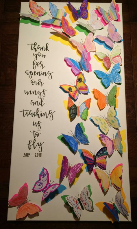 Kindergarten project || Thank you for opening out wings and teaching us to fly || Teacher butterfly quote || Teacher appreciation Leaving Card For Teachers, Teacher Appreciation Art Ideas, Kindergarten Gifts For Teacher, New Year Card For Teacher, Classroom Thank You Card Ideas, Teacher Butterfly Quotes, Gift Kindergarten Teacher, Thankful Cards For Teachers, Teacher Appreciation Cards From Kids Diy Cute Ideas