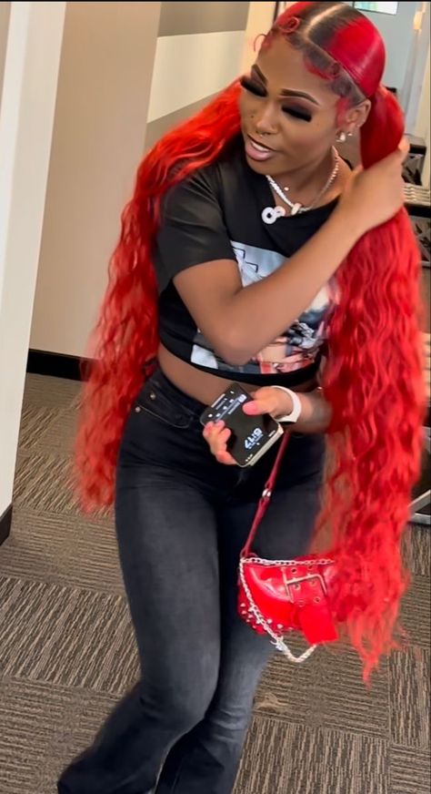 ˚୨୧⋆ @bella2angel Red Ponytails On Black Women, Red And Black Ponytail, Red Ponytail Hairstyles For Black Women, Red Ponytail Hairstyles, Business Hair, Sleek Braided Ponytail, Red Hairstyles, Slick Ponytail, Slicked Back Ponytail