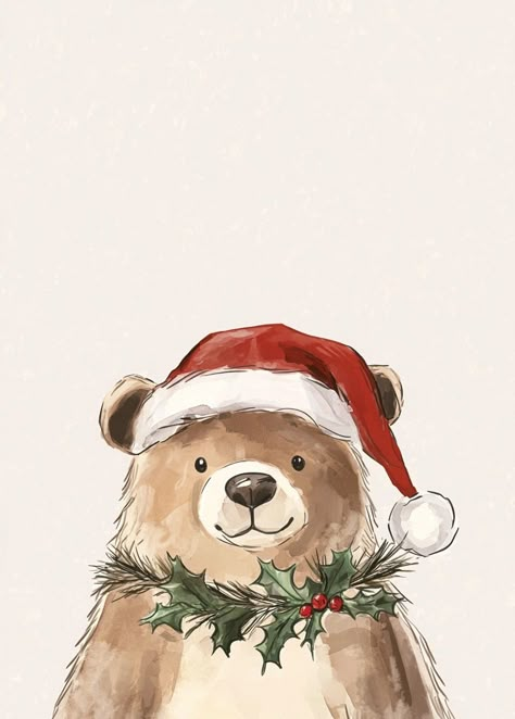 Christmas Bear Drawing, Natal Wallpaper, Drawing Bears, Teddy Bear Card, Christmas Card Watercolor, Watercolor Christmas Cards Diy, Xmas Drawing, Bear Painting, Bear Card