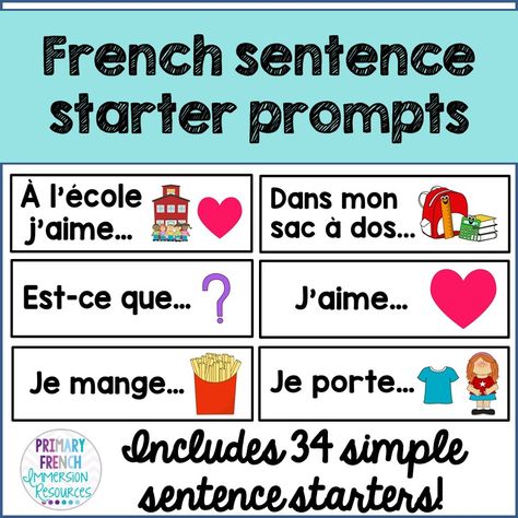 Building sentences with new sentence starters - Primary French Immersion Resources Sentence Starters Prompts, Starter Prompts, Teaching French Immersion, Building Sentences, French Immersion Resources, Oral Communication, French Sentences, French Flashcards, French Teaching Resources