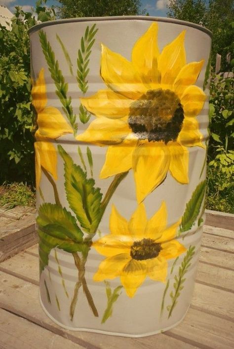 How To Make 6 Paper Flower Easy | Paper Flower Making Idea | New Trash Can Painting Ideas, Painted Picnic Tables, Propane Tank Art, Painted Trash Cans, Barrel Projects, Barrel Decor, Tin Can Art, Rain Barrels, Container Garden Design