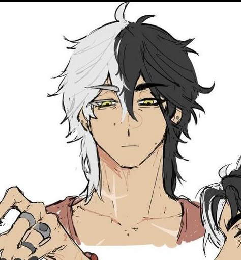 White And Black Hair Character Design, Black And White Haired Anime Guy, Black And White Hair Oc Male, Black And White Hair Anime Guy, White Haired Oc Male, Character Design Male Black Hair, White Hair Male Character Design, Black And White Hair Character Design, Anime Guy Hair