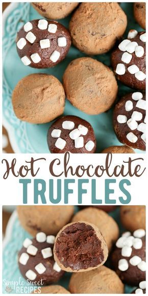 These hot chocolate truffles taste like a yummy cup of hot cocoa with two topping options! This will be a favorite Christmas dessert to share! #hotchocolate #hotcocoa #truffles #hotchocolatetruffles #dessert #dessertrecipes #christmastreats #christmas #christmasrecipes via @simplesweetrecipes Hot Chocolate Truffles, Hot Chocolate With Cheese, Favorite Christmas Desserts, Cup Of Hot Cocoa, Dessert Truffles, Candy Truffles, Dessert Aux Fruits, Truffle Recipe, Homemade Hot Chocolate