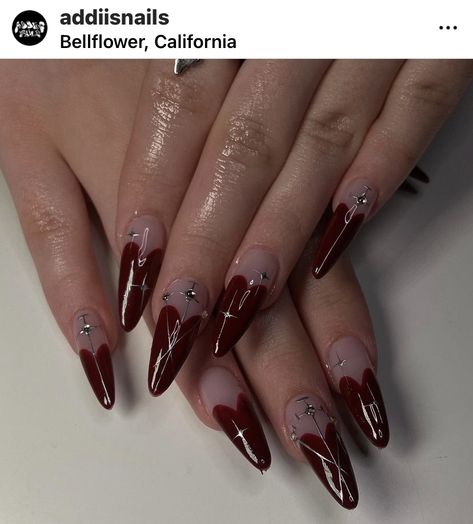 Timeless Nails Design, Red Witchy Nails, Romantic Goth Nails, Nails Dramatic, Gothic Valentines Nails, Fairy Aesthetic Nails, Natrual Nails, Vampy Nails, Fairy Nails