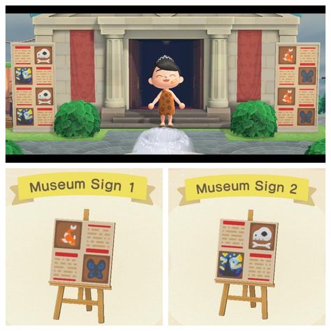 Museum Signage, Acnh Patterns, Animal Crossing 3ds, Animal Crossing Funny, Ac New Leaf, Animal Crossing Guide, Acnh Design, Acnh Designs, Animal Crossing Qr Codes Clothes