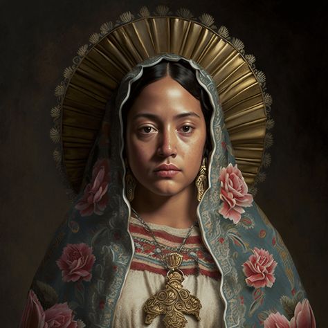 Our Lady Guadalupe, Mexican Mary Art, Our Lady Of Guadalupe Illustration, Mary Of Guadalupe, Creepy Virgin Mary, Virgin Mary Dark Art, Virgin Mary Art Mexican, Lady Guadalupe, Hispanic Art