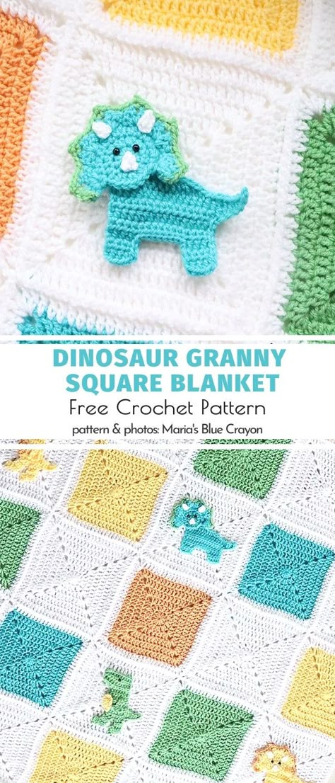 Dinosaur Crochet Pattern Free Blanket, Free Crochet Pattern For Dinosaur Blanket, Dinosaur Afghan Crochet Pattern, Dino Blanket Crochet Pattern Free, Crochet Dino Granny Square, Crochet Dinosaur Cardigan, Crochet Applique Dinosaur, Dinosaur Crochet Granny Square, Crochet Flat Dinosaur