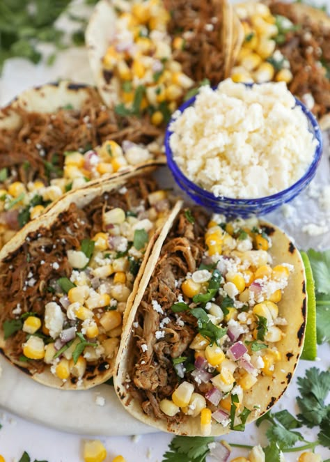 Slow Cooker Carnitas Pork, Mexican Corn Salsa, Barrio Tacos, Carnitas Pork, Crockpot Carnitas, Kalefornia Kravings, Meat Tacos, Pork Carnitas Tacos, Stomach Rumbling