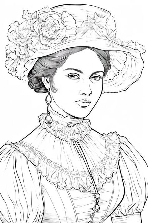 18 Free Coloring Pages of Jane Austin Novel for Adults and Kids – Bujo Art 1950s Coloring Pages, Cool Coloring Pages Aesthetic, Fashion Coloring Pages, Coloring Pages Aesthetic, Pages Aesthetic, Bujo Art, People Coloring Pages, Garden Coloring Pages, Fashion Coloring Book