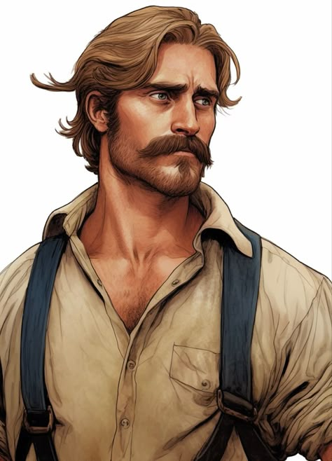 Prospector Character Design, Gambler Character Art, Russian Character Art, Father Character Design, Old Man Character Art, Blonde Oc Male, Dnd Human Male, Mercenary Character Design, Cowboy Character Design