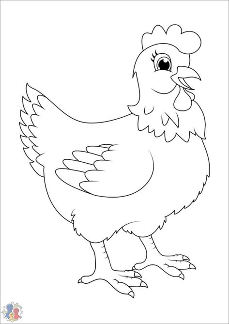 Hen Coloring Page, Chicken Pictures Drawing, Farm Animals Template, Learning Coloring Pages, How To Draw Kids, Chicken Coloring Pages, Farm Cartoon, Drawings For Kids, Barnyard Theme