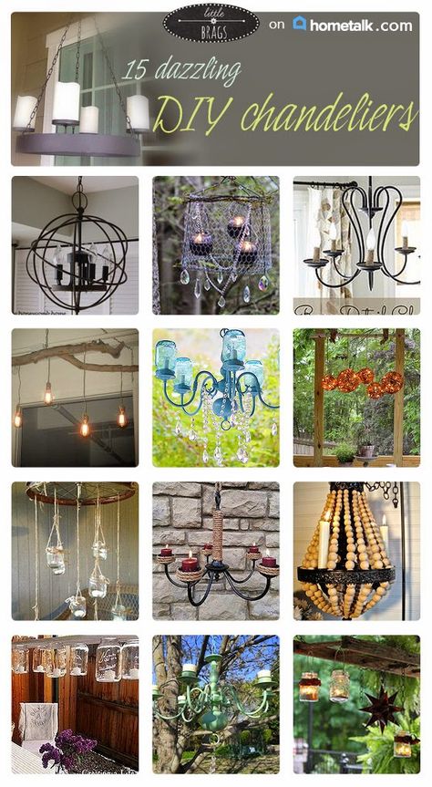 DYI Chandelier Inspiration Curated For Hometalk Dyi Chandelier, Cabin Chandelier, Chandelier Inspiration, Diy Chandeliers, Homemade Lamps, Chandelier Ideas, Gazebo Ideas, Diy Cabin, Boho Lighting