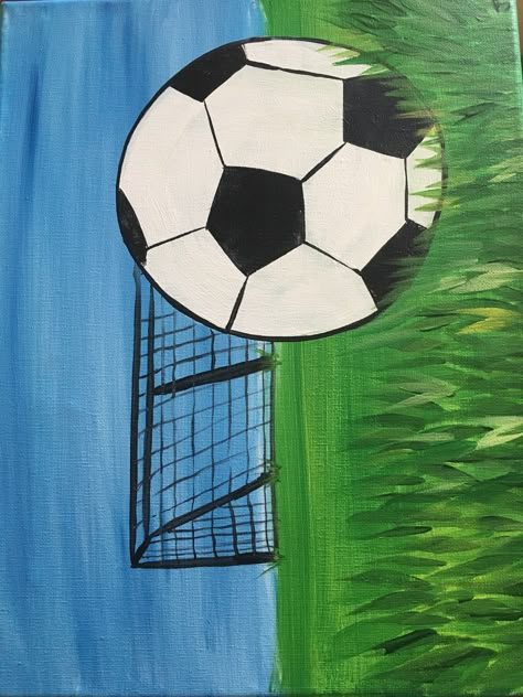 Football Painting Ideas Easy, Soccer Paintings Easy, Soccer Ball Painting Easy, Football Canvas Painting, Easy Soccer Paintings On Canvas, Wine And Canvas, Soccer Ball, Drawing For Kids, Soccer