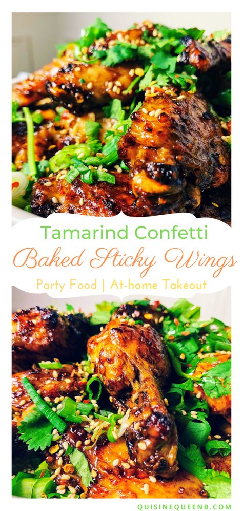 Tamarind Confetti Baked Sticky Wings Tamarind Paste Recipe Dishes, Tamarind Recipes Chicken, Tamarind Chicken Wings, Tamarind Paste Recipes, Tamarind Recipes, Sticky Wings, Asian Seasoning, Asian Meals, Baked Wings