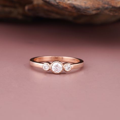 Elegant Round Diamond Rose Gold Engagement Ring with Side Stones | Handcrafted Wedding Ring | Unique Vintage Style Rings Minimal, Vintage Anniversary Rings, Round Cut Diamond Ring, Rose Gold Diamond Ring Engagement, Ring Enhancer, Bezel Engagement Ring, Eternity Rings, 3 Stone Rings, Full Eternity Ring