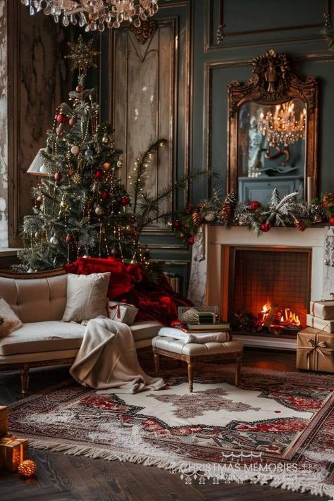 Classic Plaid Christmas Decor, Victorian Inspired Christmas, Dark Traditional Christmas, European Christmas Decor Ideas, Old Timey Christmas Aesthetic, Christmas Victorian Decoration, Old Fashioned Christmas Aesthetic, Academia Christmas Aesthetic, Victorian Christmas Decor Ideas