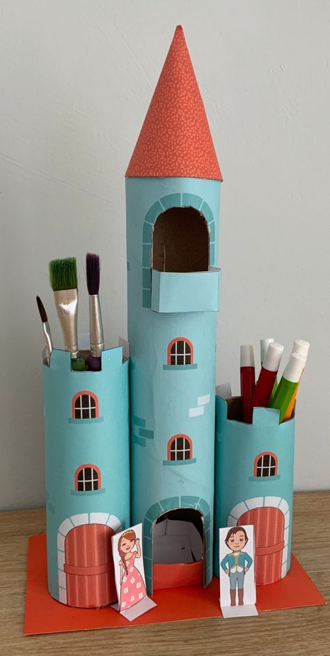 Toilet Paper Roll Castle, Castle Template Free Printable, Diy Castle School Project, Homemade Castle Project, Toilet Paper Roll Castle Cardboard Tubes, Castle Made Out Of Recycled Materials, Paper Towel Roll Art, Paper Tower, Paper Roll Crafts Diy