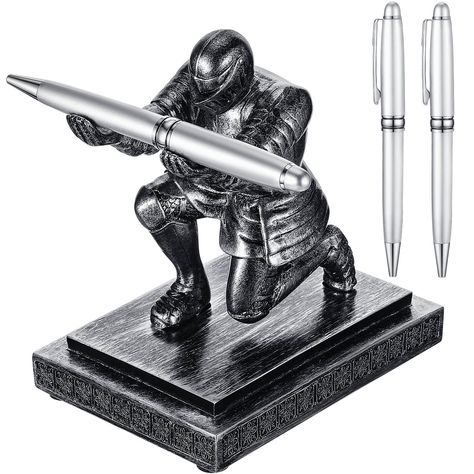 PRICES MAY VARY. Practical and Funny Set: you will receive 1 piece of desk pen stand that is featured with the faithful knight image who is getting down on one knee, and whose hands seem to be holding something important, allowing you to easily fix your pens, glasses, and it is also equipped with 2 pieces of pens for your daily service, which is a practical and funny set that can satisfy your various demands Proper Size: measuring about 9.5 x 13 x 15 cm/ 3.74 x 5.12 x 5.91 inches, the knight pen Manly Office Decor, Cool Desk Gadgets, Cool Office Gadgets, Men Home Office, Resin Desk, Male Office Decor, Cool Desk, Cool Desk Accessories, Home Office Supplies