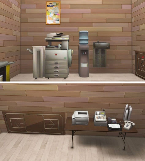 Maxis-Match Office Clutter that's 100% free to snag! Pick up a watercooler, water dispenser, fax machine, landline phone, and a paper tray. Plus check the full list for even more clutter ideas Ts4 Clutter, Cleaning Cart, Copy Machine, Hotel Cleaning, Fax Machine, Styrofoam Cups, Best Office, Cordless Phone, Paper Tray