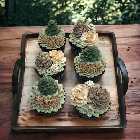 These cupcakes are reminiscent of camping & hiking in the outdoors. This was a set for a young man’s birthday who loves the outdoors and… | Instagram National Park Cupcakes, Edible Cupcake Toppers Diy, Forest Cupcakes, Camping Baby Shower Theme, Edible Cupcake Toppers, Forest Style, Lilac Roses, Floral Cupcakes, Baby Shower Cupcakes