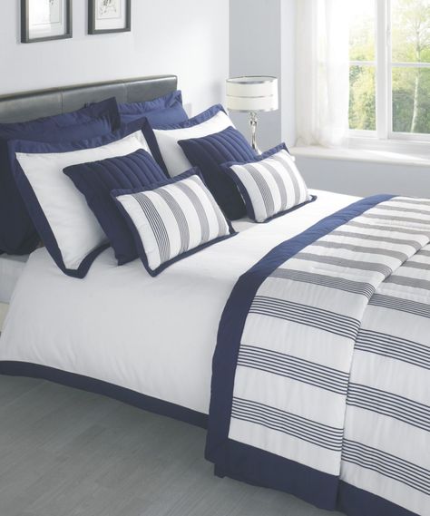 Portland Luxury Bedding By Julian Charles Bedding Trends, Bed Cover Design, Designer Bed Sheets, Blue Bedroom Decor, Luxury Bedding Sets, Blue Bedding, Blue Bedroom, Master Bedrooms Decor, Cool Beds