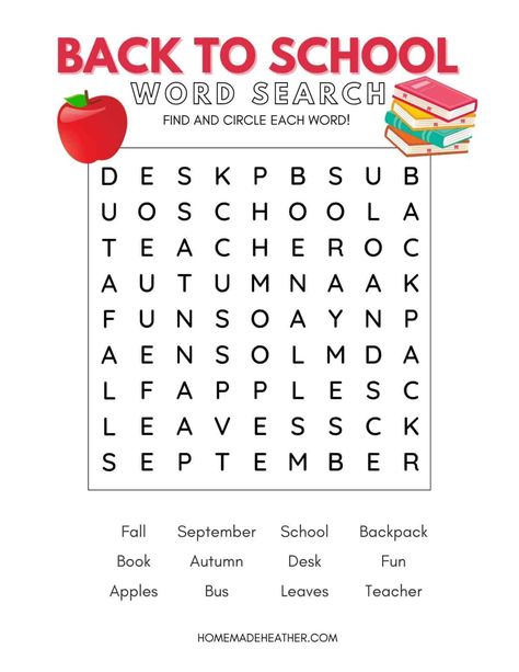 Enjoy back to school with our free printable word search! Find words like school, September and teacher while enjoying some school day fun. September Word Search, September Worksheets, Back To School Word Search, School Word Search, Easy Word Search, September School, Free Printable Word Searches, Free Word Search, Back To School Worksheets