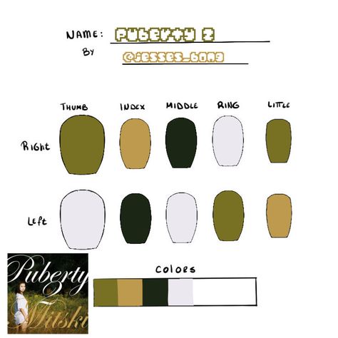 Nail Color Palette Ideas, Mitski Inspired Nails, Laufey Nails Ideas, Mitski Nails Ideas, Mitski Inspired Outfits, Mitski Makeup, Mitski Nails, Album Inspired Nails, Album Cover Nails