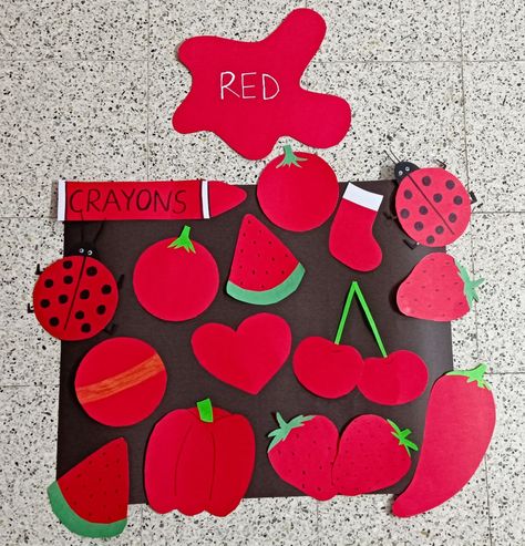 Red Colour Decoration In Preschool, Red Colour Activities For Toddlers, Color Red Activities For Preschool Art Projects, Red Color Activity Preschool Ideas, Activities For The Color Red, Red Colour Objects For Preschool, Red Color Art Craft For Preschool, Red Objects Preschool, Red Toddler Activities