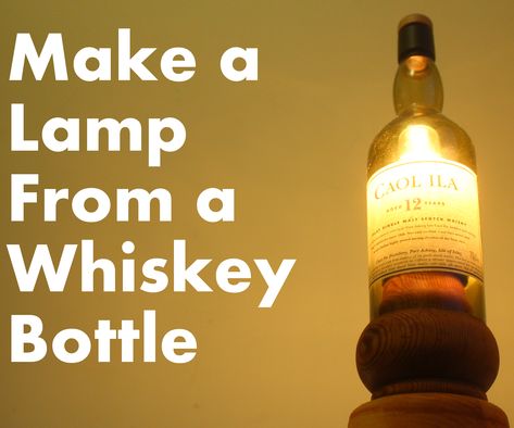 Make a Lamp From a Whiskey Bottle: I was given an empty whiskey bottle by a friend who said he wanted to make a lamp out of it but didn't know where to start, so of course I offered to help. I wanted to use reclaimed materials as much as possible on this build so I opted to adapt an … Liquor Bottle Lights Diy, Whiskey Bottle Crafts, Old Liquor Bottles, Liquor Bottle Lights, Diy Bottle Lamp, Homemade Lamps, Empty Liquor Bottles, Liquor Bottle Lamp, Liquor Bottle Crafts