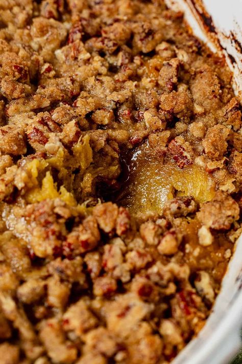 Acorn Squash Casserole with Brown Butter Pecan Topping Thanksgiving Meals Without Turkey, Acorn Squash Casserole, Pecan Crumble, Roasted Acorn Squash, Gluten Free Brands, Pecan Topping, Butternut Squash Ravioli, Acorn Squash Recipes, Spiced Pecans