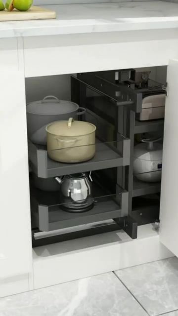 🇲🇾 Home ID & Gadgets 🇸🇬 AI Humanoid on Instagram: "Smart #cabinet mechanism simulation ⚙️ #3d #render #rendering #kitchen #smarthomes #kitchenware #kitchentrends #rackspace #cupboard #kitchenutensils #kitchenlife #foryou" Kitchen Blind Corner, Small Kitchen Modular Design, Kitchen Blind, Kitchen Cabinetry Design, Kitchen Layout Plans, Kitchen Modular, Kitchen Cupboard Designs, Paint Kitchen, Kitchen Remodel Design