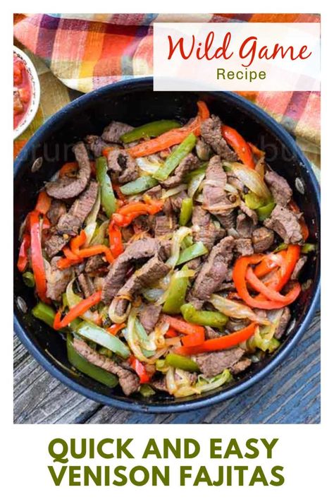 Making a fajita with wild game is a fun way to enjoy a Mexican recipe! Serve these fajitas with flour tortillas or over a serving of cauliflower rice for a low carb dinner. #fajita #venison #venisonrecipe #Mexicanrecipes #GHBrecipes #wildgame Venison Fajitas, Mexican Themed Dinner, Venison Stew Crockpot, Venison Backstrap Recipes, Crockpot Fajitas, Backstrap Recipes, Deer Steak, Venison Backstrap, Venison Roast