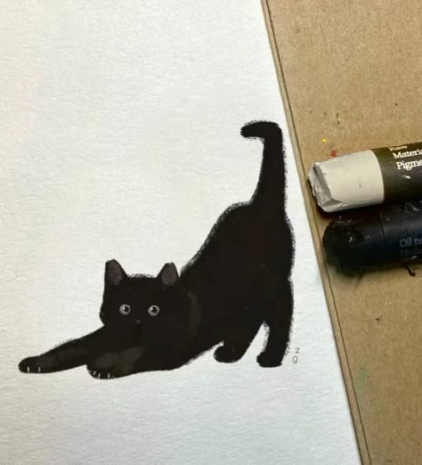 Draw the outline of the cat using a black oil pastel. Use a white oil pastel to draw the cat's eyes and paws. To improve the effect of oil pastels, first outline the edges and then fill in the colors inside, being careful not to go beyond the edges. Additionally, paint in a specific direction to achieve a more even and beautiful effect.#cat#paint#painting#oil pastel One Eye Cat Drawing, Drawing To Fill Color, Oil Pastel Black And White, Oil Pastel Drawings Aesthetic, Cat Oil Pastel, Pastel Oil Drawing, Chalk Pastel Drawings, Painting Oil Pastel, Paw Painting